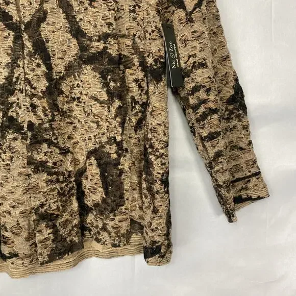 NIC+ZOE Sweater XL Animal Print Brown Cardigan Tunic V-Neck Lightweight - Picture 4 of 11